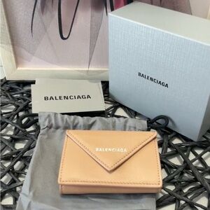BALENCIAGA PAPIER MINI TRI-FOLD BEIGE LEATHER WALLET -NWT